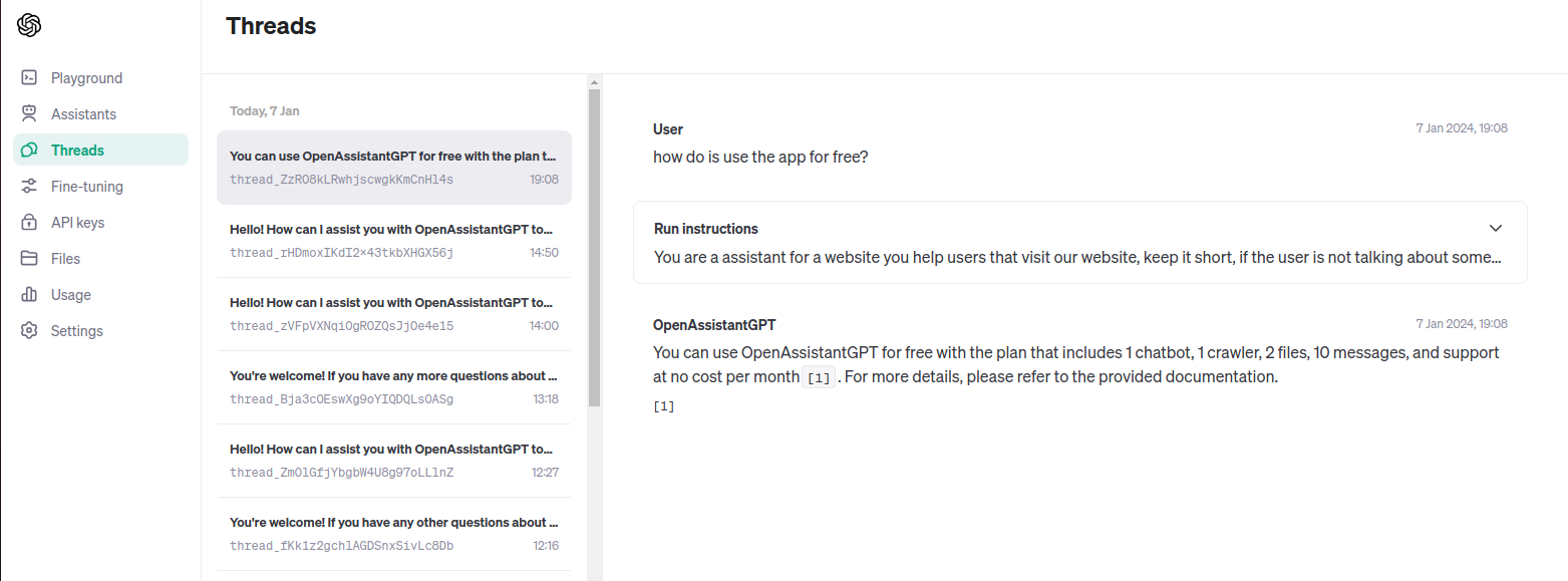 An image showing OpenAI Platform threads